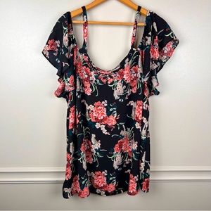 Torrid Semi Sheer Blouse Top Size 2 18-20 Floral Leopard Print Animal Print